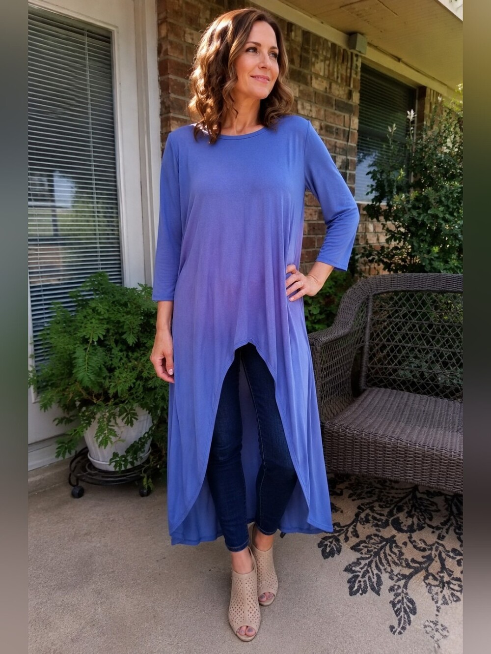Annabelle High Low Maxi Tunic Dress Blue Purple Boho Flowy L Chic Casual - Picture 3 of 10